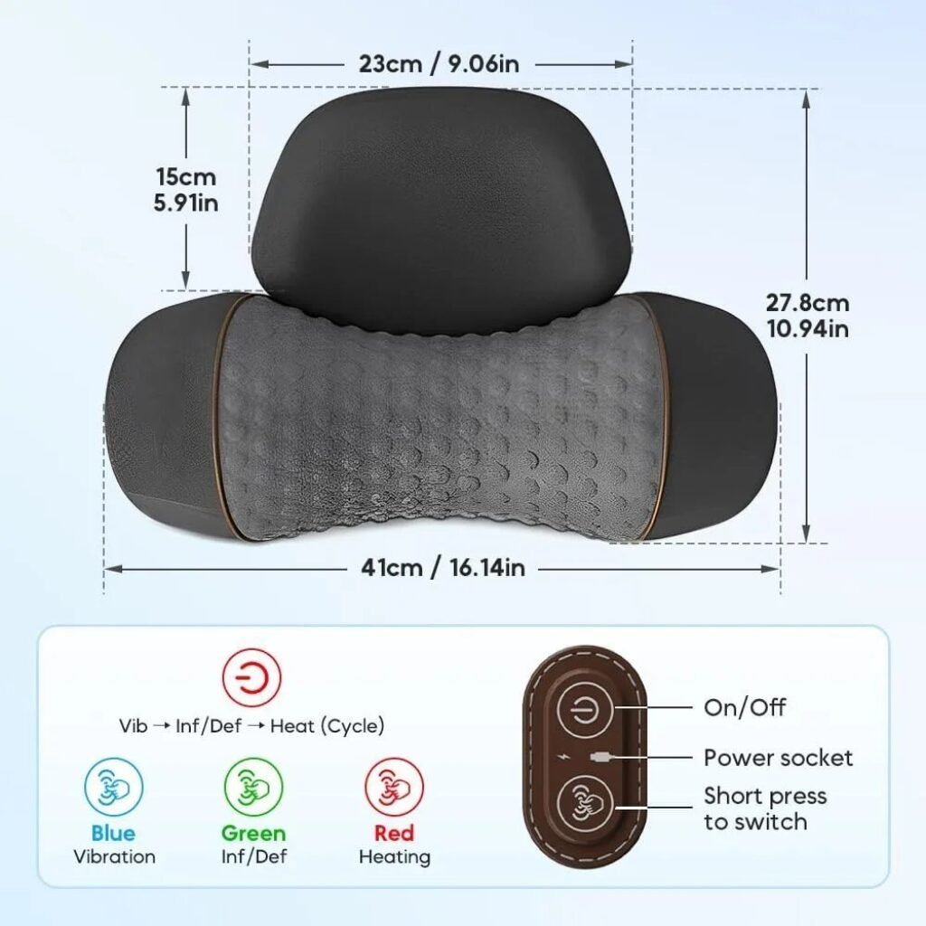 Neck massager with heating, vibration, and one-touch control modes