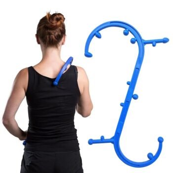 Manual back massager cane applying pressure to spine and neck trigger points