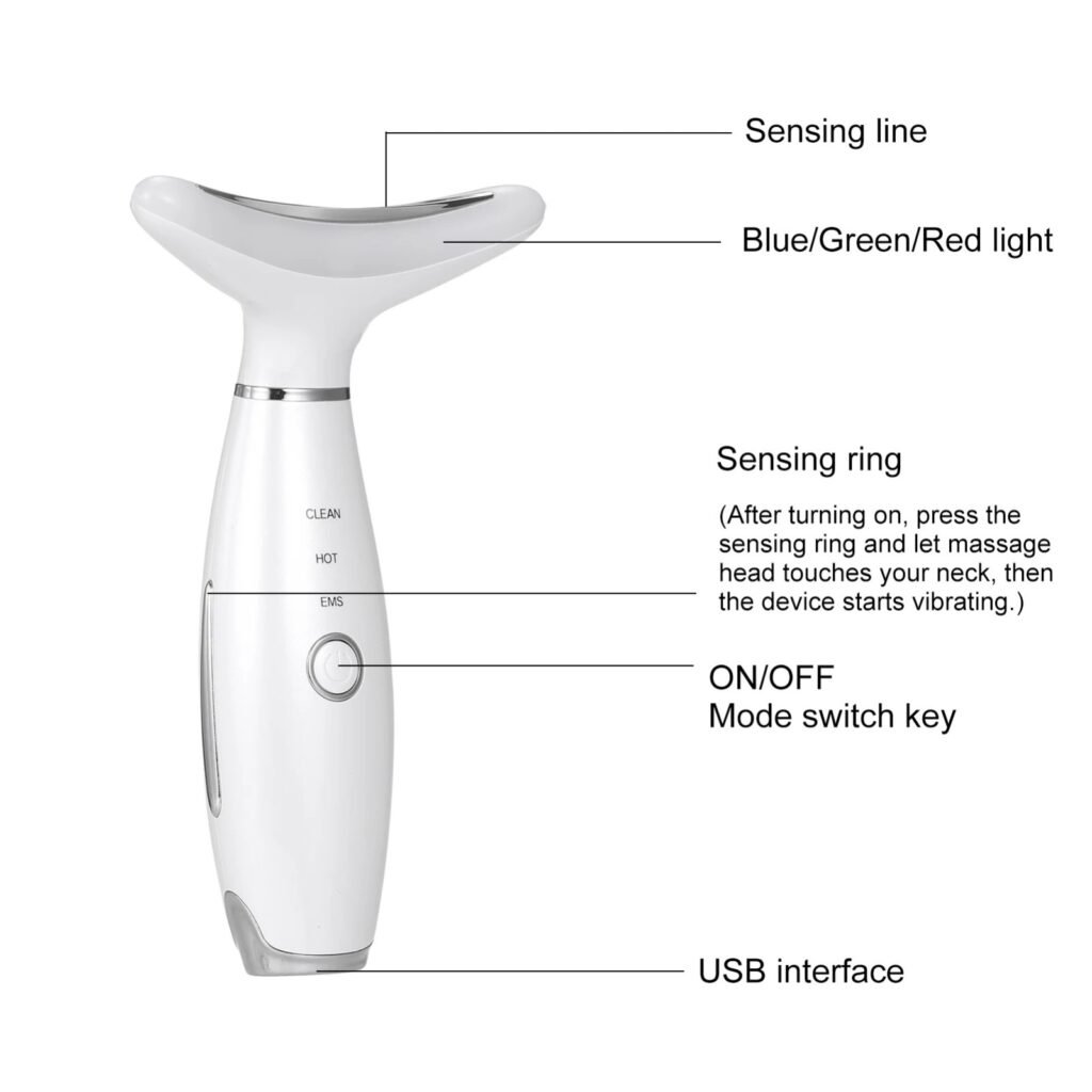Smart neck massager with USB charging, sensor ring, and LED output 