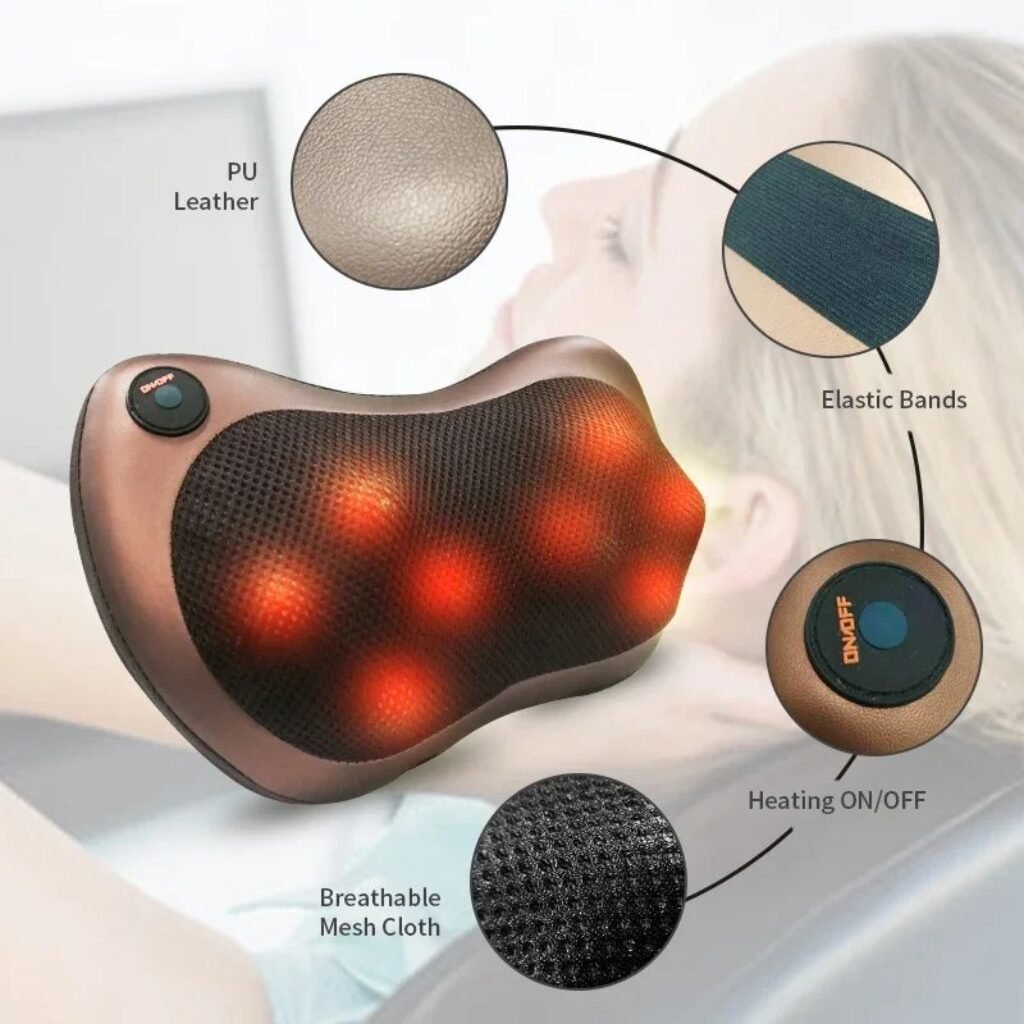 neck massage pillow with breathable mesh and PU leather cover