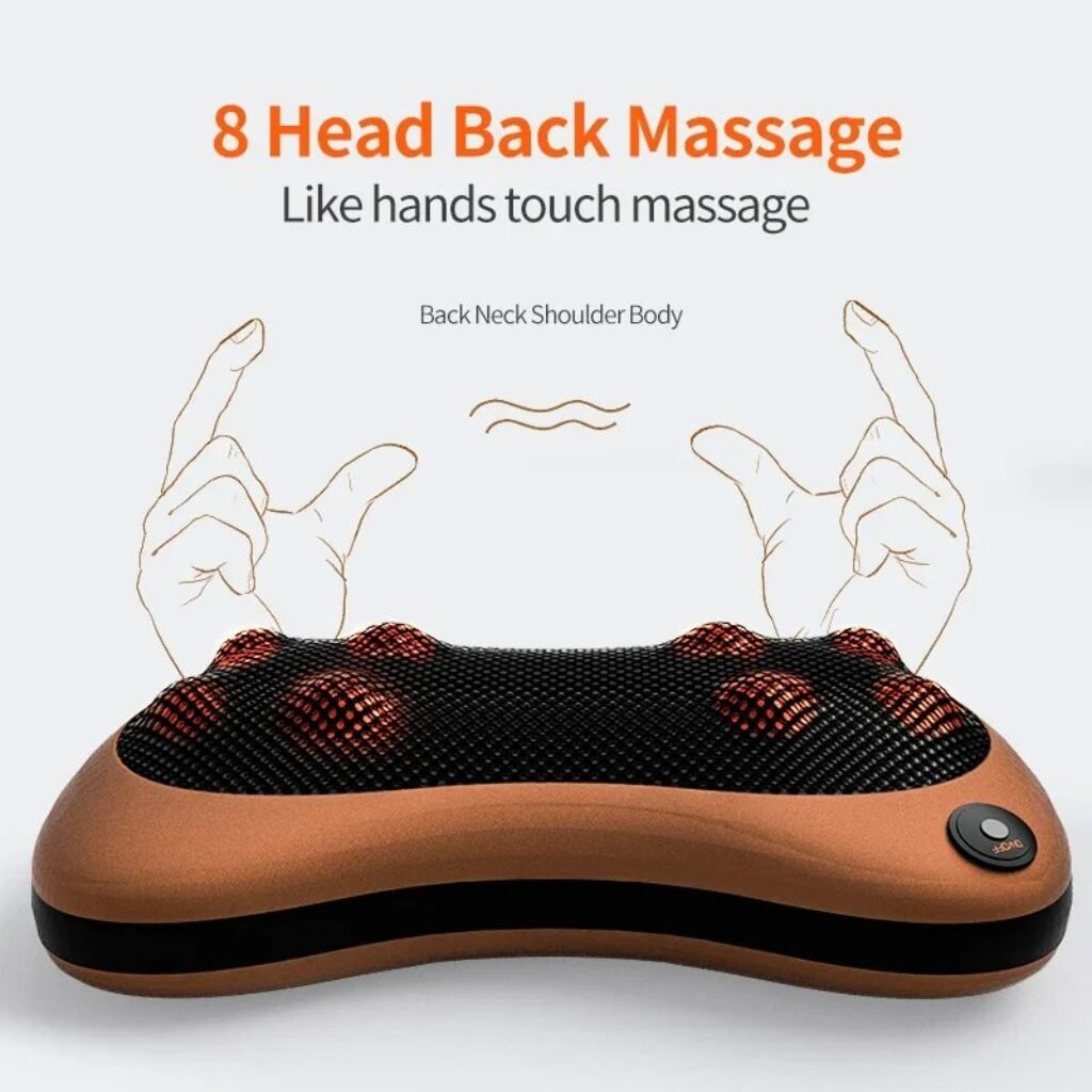 heated shiatsu massage pillow with glowing red nodes
