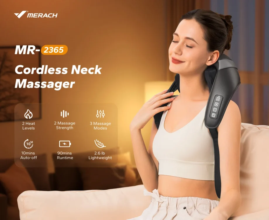 MERACH Cordless Shiatsu Neck Massager – Deep Tissue Back Relief - 10364