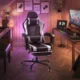 PU Leather Gaming Chair with Massage Lumbar Support with Footrest